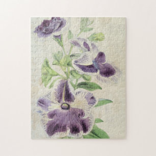 Vintage Botanical Eclipse & Annie Kien Petunias Jigsaw Puzzle