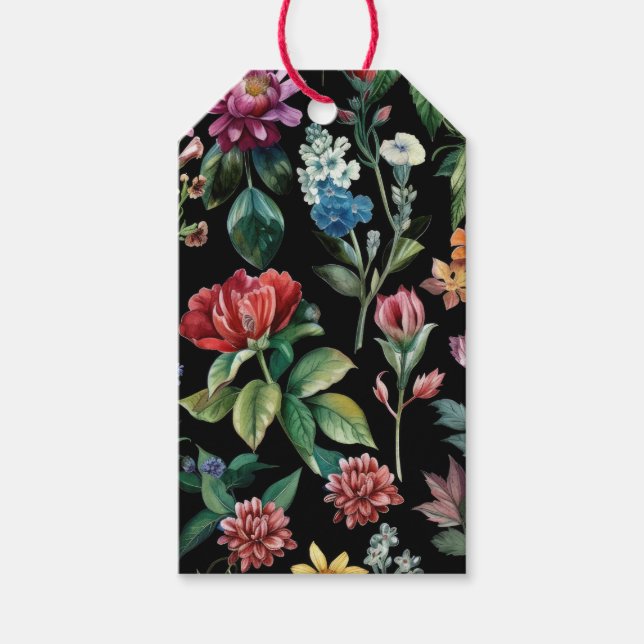 Vintage Botanical Elegance Black Gift Tags (Front)