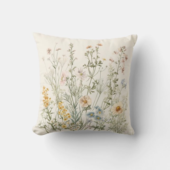 Vintage Botanical Elegance: Wildflowers & Herbs Cushion (Front)