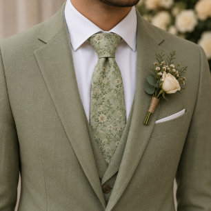 Vintage Botanical Elegant Soft Sage Green Tie