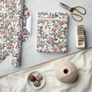 Vintage Botanical Engraving Pattern – Romantic Wrapping Paper
