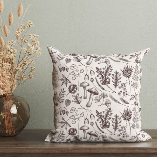 Vintage Botanical Fall Black Mushroom Cushion (Creator Uploaded)