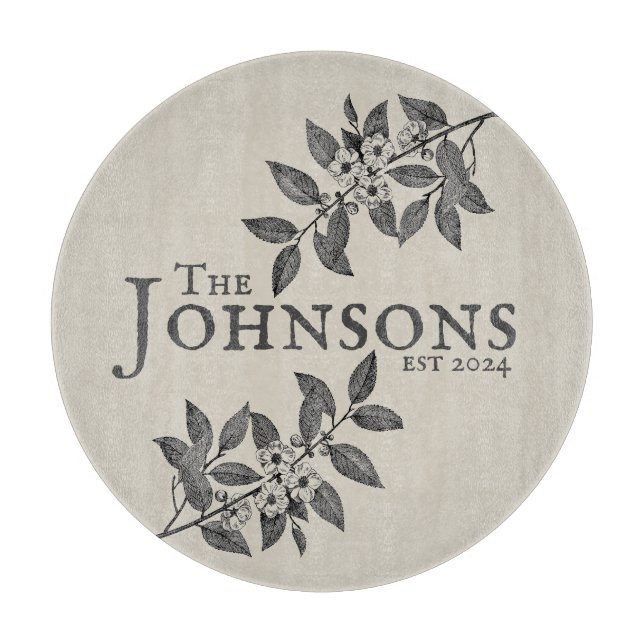 Vintage Botanical Family Name Custom  Cutting Board (Front)