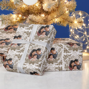 Vintage Botanical Family Photo Christmas - Brown Wrapping Paper