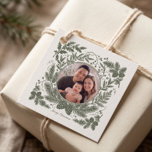 Vintage Botanical Family Photo Christmas - Green Favour Tags