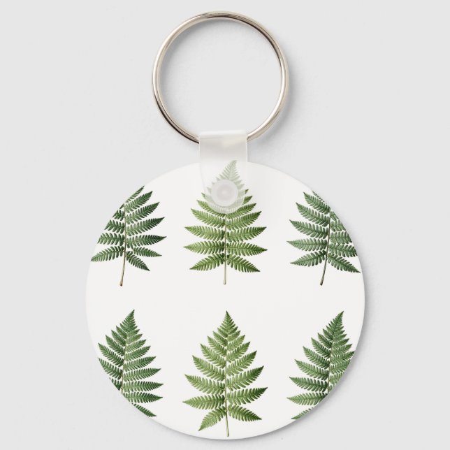 Vintage Botanical Fern Leaves Illustration Pattern Key Ring (Front)