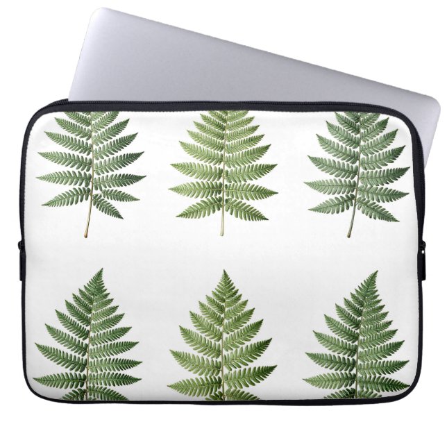 Vintage Botanical Fern Leaves Illustration Pattern Laptop Sleeve (Front)