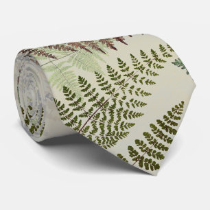 Vintage Botanical Ferns Leaves Silver Tie
