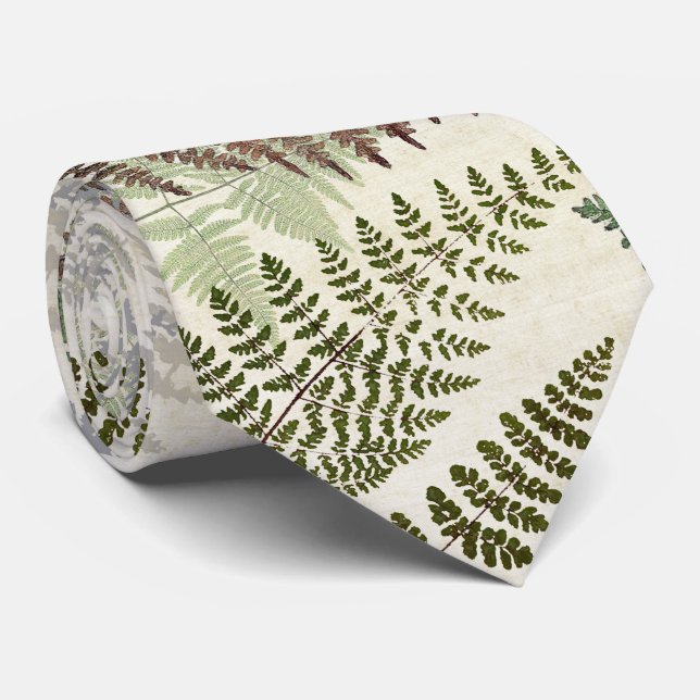 Vintage Botanical Ferns Leaves Tie (Rolled)