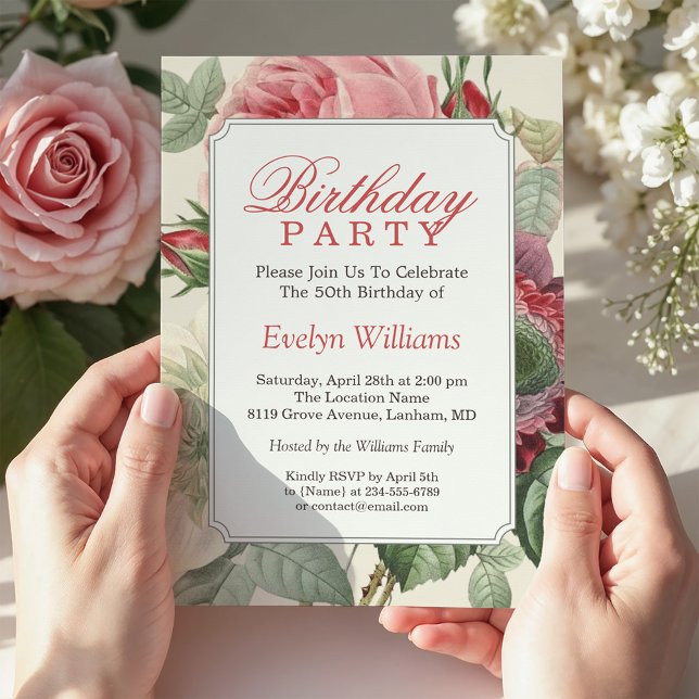 Vintage Botanical Floral Adult Birthday Party Invitation (Creator Uploaded)
