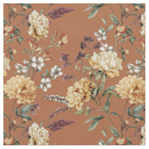 Vintage botanical floral bouquet exotic plants fabric