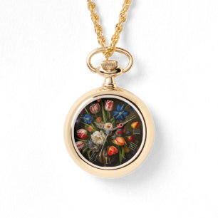 Vintage Botanical Floral bouquet Painting W Watch