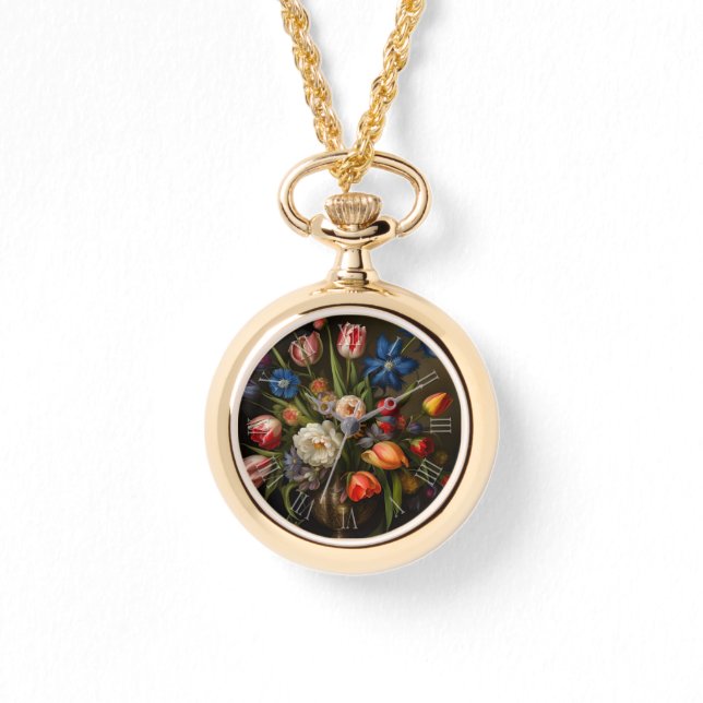 Vintage Botanical Floral bouquet Painting W Watch (Front)