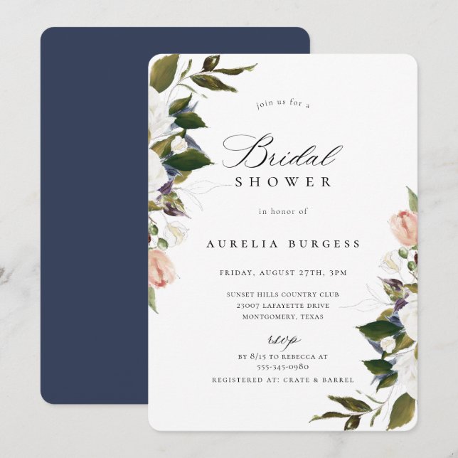Vintage Botanical Floral Bridal Shower Invitation (Front/Back)