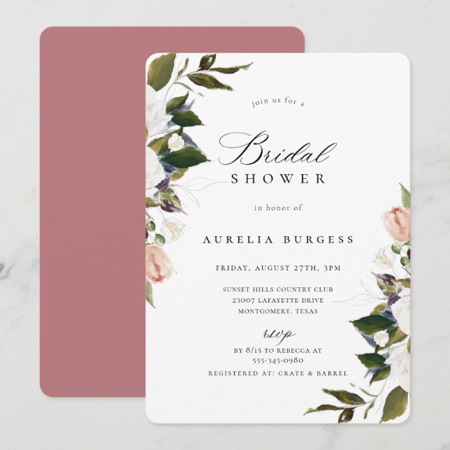 Vintage Botanical Floral Bridal Shower Invitation (Front/Back)