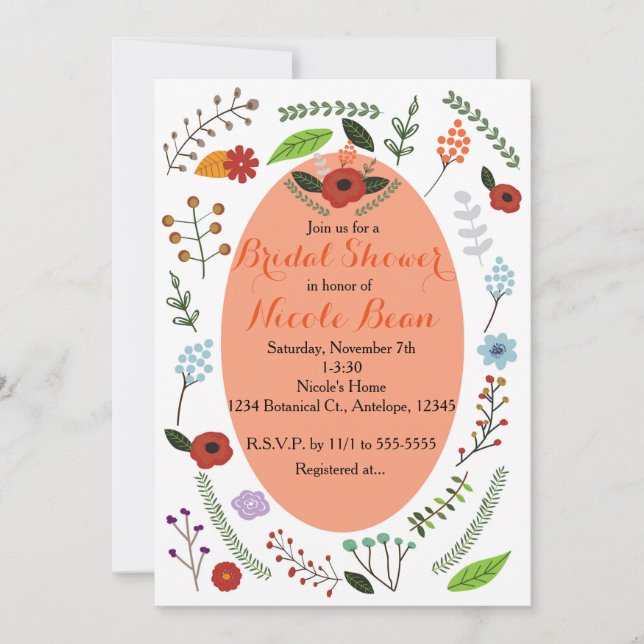 Vintage Botanical Floral Bridal Shower Invitations (Front)