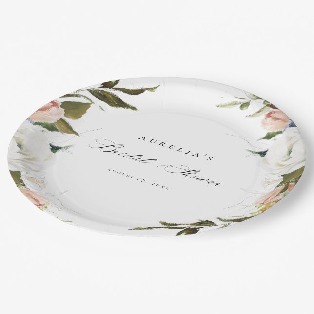 Vintage Botanical Floral Bridal Shower Paper Plate (Angled)