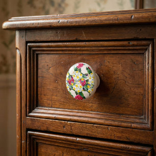 Vintage Botanical Floral Ceramic Knob
