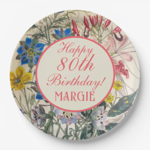 Vintage Botanical Floral Coral  Paper Plate