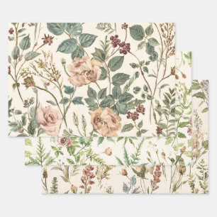 Vintage Botanical Floral Cottage Garden Gift Wrap