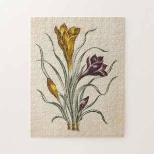 Vintage Botanical Floral Crocus Jigsaw Puzzle