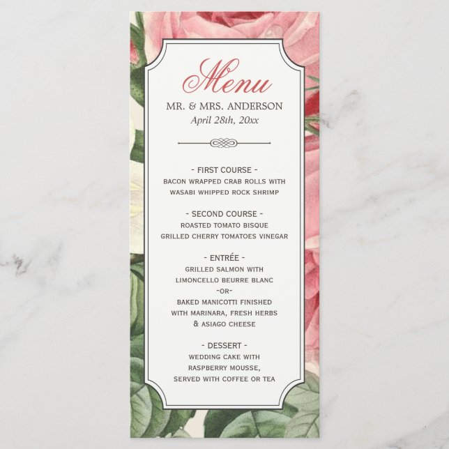 Vintage Botanical Floral Elegant Wedding Menu (Front)