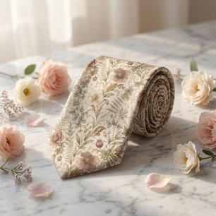 Vintage Botanical Floral Garden Illustration Tie