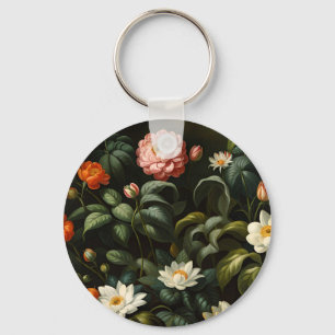 Vintage Botanical Floral Garden Still Life Key Ring
