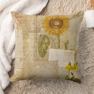Vintage Botanical Floral Illustration Cushion