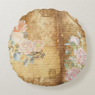 Vintage Botanical Floral Illustration Round Cushion