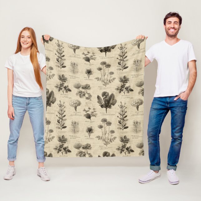 Vintage Botanical Floral Pattern (11) Fleece Blanket (In Situ)