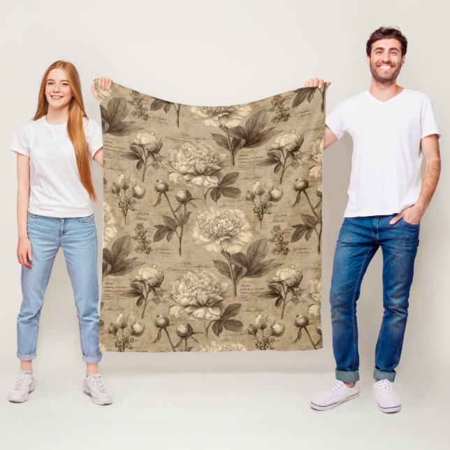 Vintage Botanical Floral Pattern (2) Fleece Blanket (In Situ)