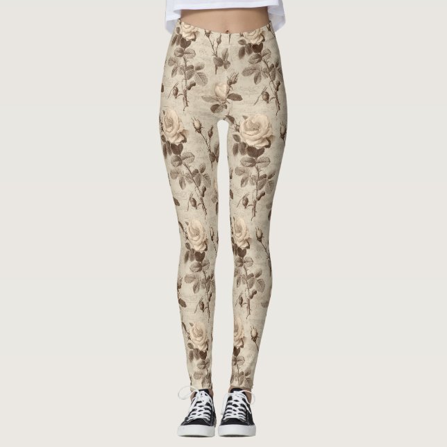 Vintage Botanical Floral Pattern (3) Leggings (Front)