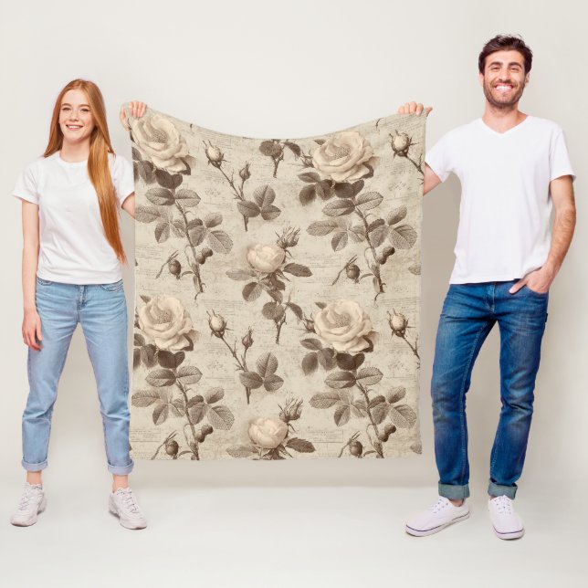 Vintage Botanical Floral Pattern (5) Fleece Blanket (In Situ)