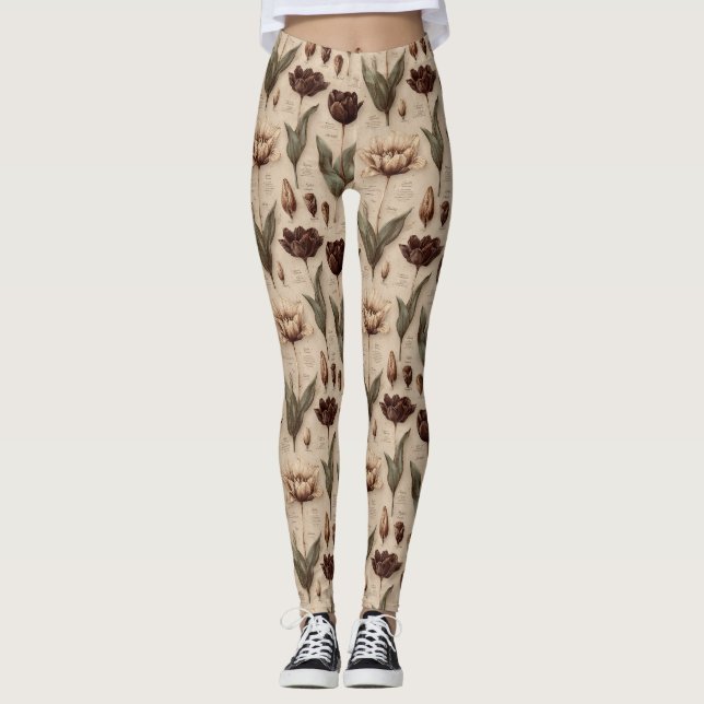 Vintage Botanical Floral Pattern (6) Leggings (Front)