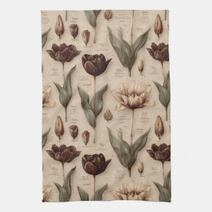 Vintage Botanical Floral Pattern (6) Tea Towel