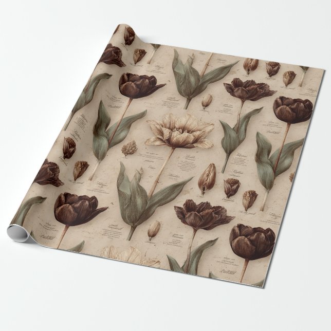 Vintage Botanical Floral Pattern (6) Wrapping Paper (Unrolled)