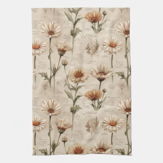 Vintage Botanical Floral Pattern (8) Tea Towel (Vertical)