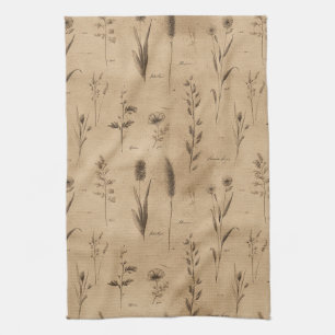 Vintage Botanical Floral Pattern (9) Tea Towel