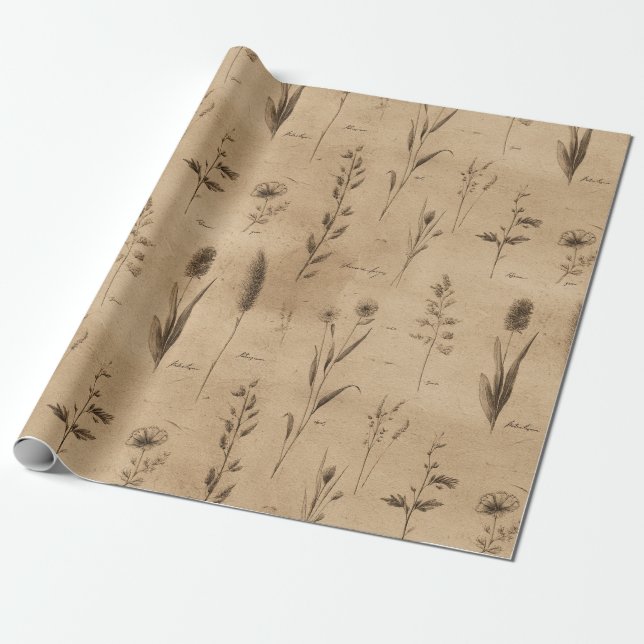 Vintage Botanical Floral Pattern (9) Wrapping Paper (Unrolled)