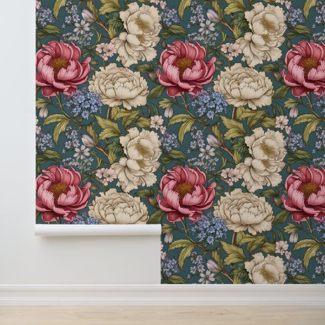 Vintage Botanical Floral Pattern Wallpaper (Application)