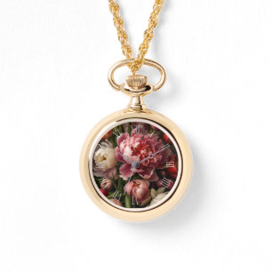 Vintage Botanical Floral Peonies bouquet Painting Watch