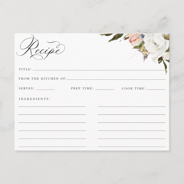 Vintage Botanical Floral Recipe Card (Front)