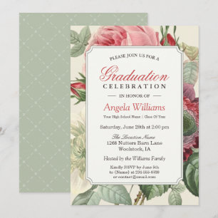 Vintage Botanical Floral Senior Graduation Party Invitation