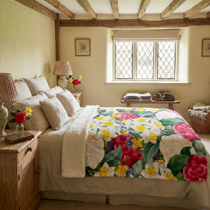 Vintage Botanical Floral Sherpa Blanket