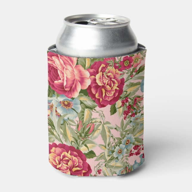 Vintage Botanical Floral Wallpaper Can Cooler (Can Front)