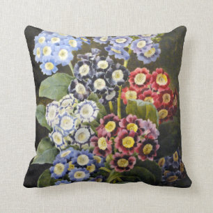 Vintage Botanical Floral Watercolor Art Auriculas Cushion