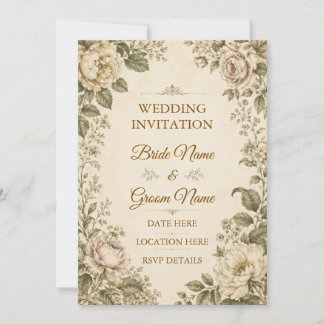 Vintage Botanical Floral Wedding Invitation