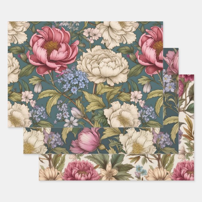 Vintage Botanical Floral Wrapping Paper Sheet (Set)