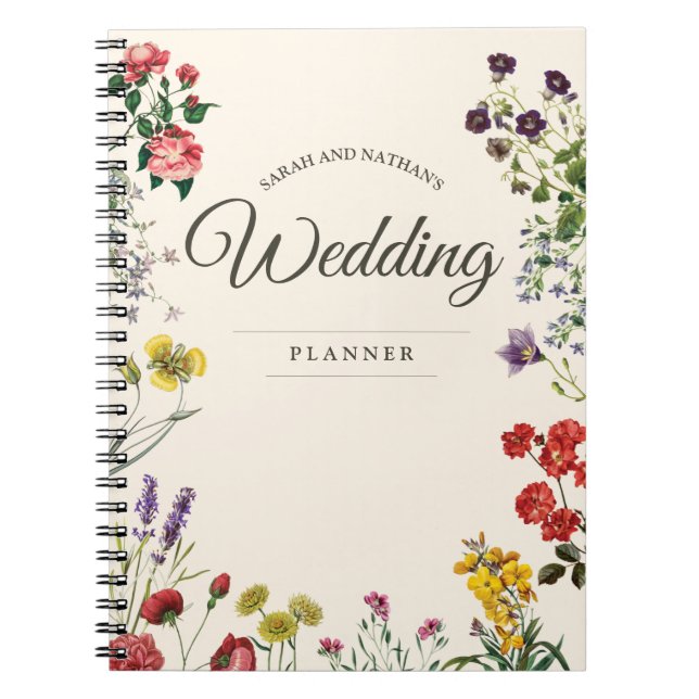 Vintage Botanical Flower Bridal Wedding Planner Notebook (Front)